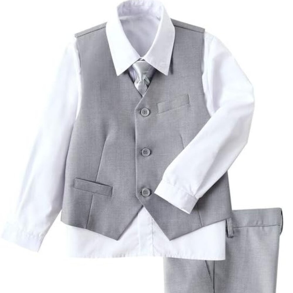 4 Piece Boys' Formal Suit Set with Vest Pants Dress Shirt and Tie Size 8 yrs